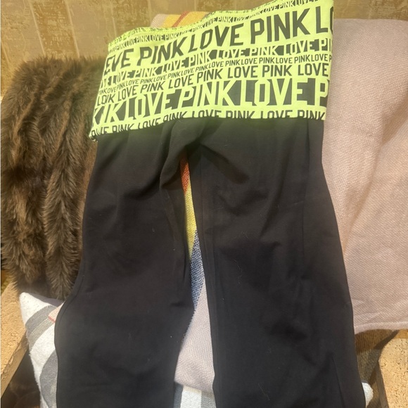 Victoria's Secret Pants - Victoria's Secret Kids Black and Neon Green Foldover Leggings XS/P